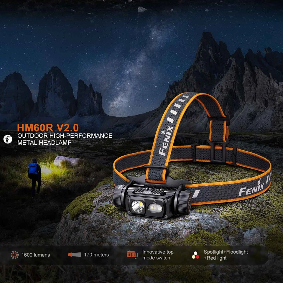 Fenix HM60R V2.0 – Stirnlampe mit Rotlicht, Spot- & Flutlicht, 1600 Lumen, USB-C - Bild 2 von 4