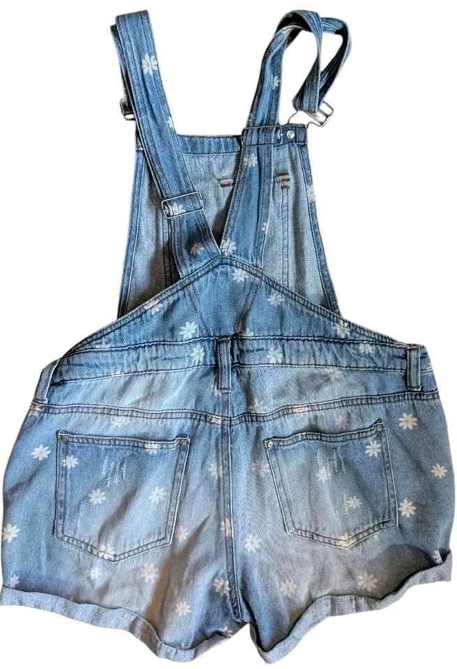 Mono vaquero azul estampado de margaritas LEI Denim con tirantes pantalones cortos juniors M Y2k Foto 2 de 4