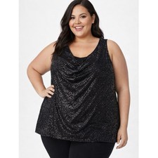 AVA  VIV Women  s Black Sequin Sleeveless Top   Size 4X   Sparkly Dressy Tank