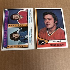 BERNIE PARENT 1974 Topps #60 & Goals Against #4 Flyers Hockey Cards (good)(f5)