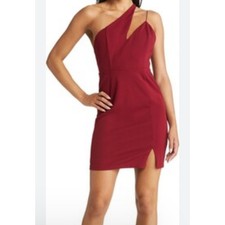 Lulus Womens Poised To Party One Shoulder Cutout Cocktail Mini Dress RedBurgundy