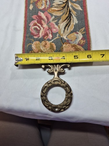 Vintage Tapestry Brass Top And Bottom Bell Pull Wall Decor Fruit & Floral 49" - Picture 6 of 12