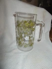 Vintage PYREX Glass Pitcher Carafe Crazy Daisy Spring Blossom Green White Floral