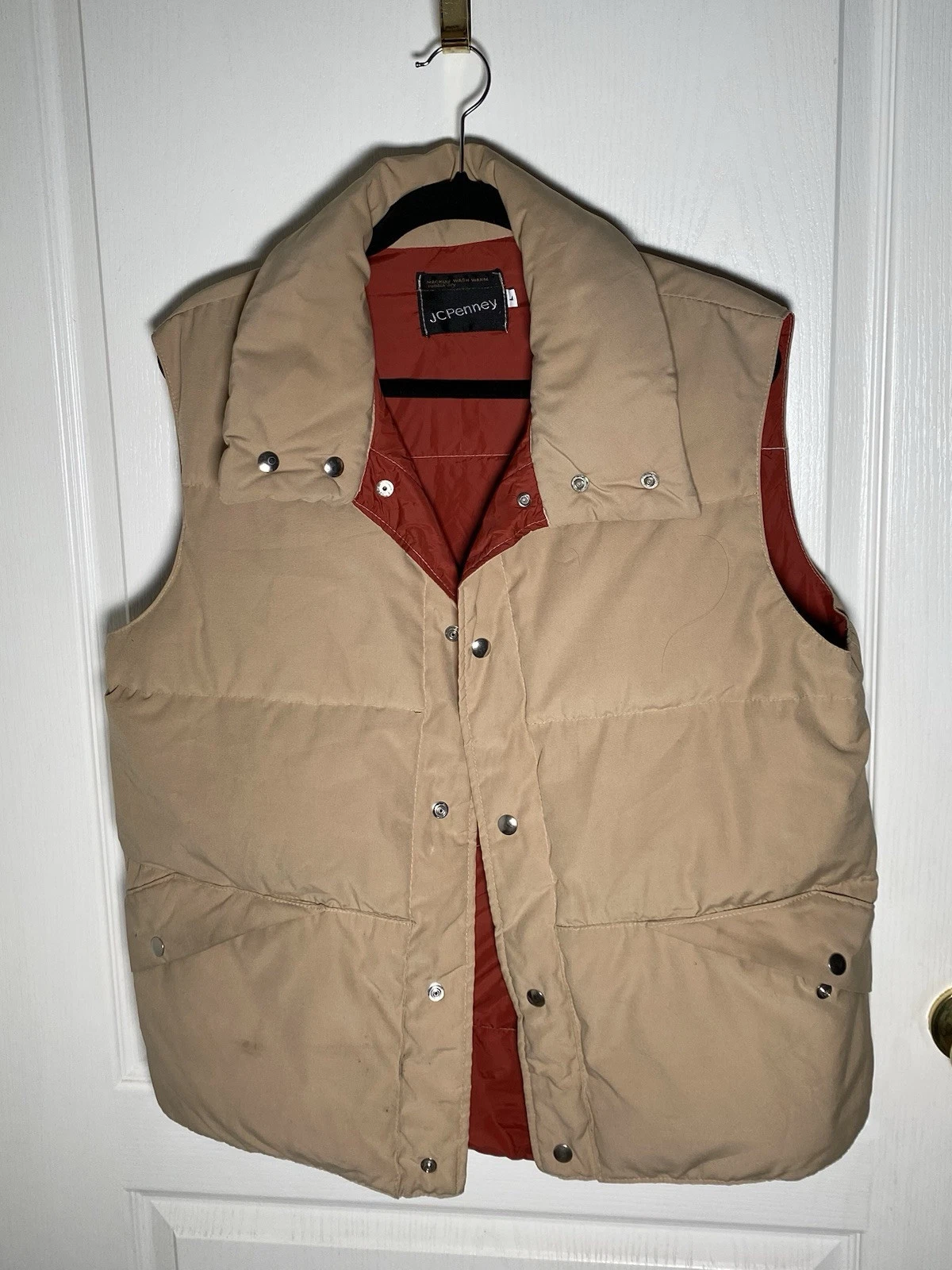 Vintage JCPenney 90s 80s Men’s L Tan Puffer Vest Retro Outdoor Utility Workwear