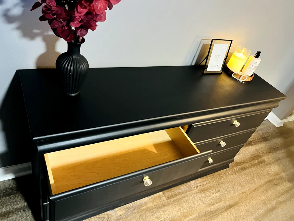 Современный стиль комод, матовый черный, стеклянная фурнитура - Изображение 2 из 4