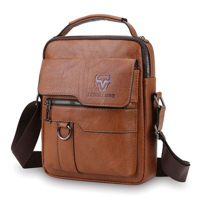 LEBULLBRO Mens Leather Crossbody Bag Multi-Pocket Casual Messenger Bag Handbag M