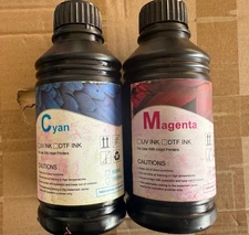DTF Ink 500ml Cyan & Magenta Bottles Lightly Used For Epson DTF Printing