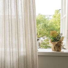 Linen Textured Striped Semi-Sheer Curtains for Living Room 84 inches Long 2 P...