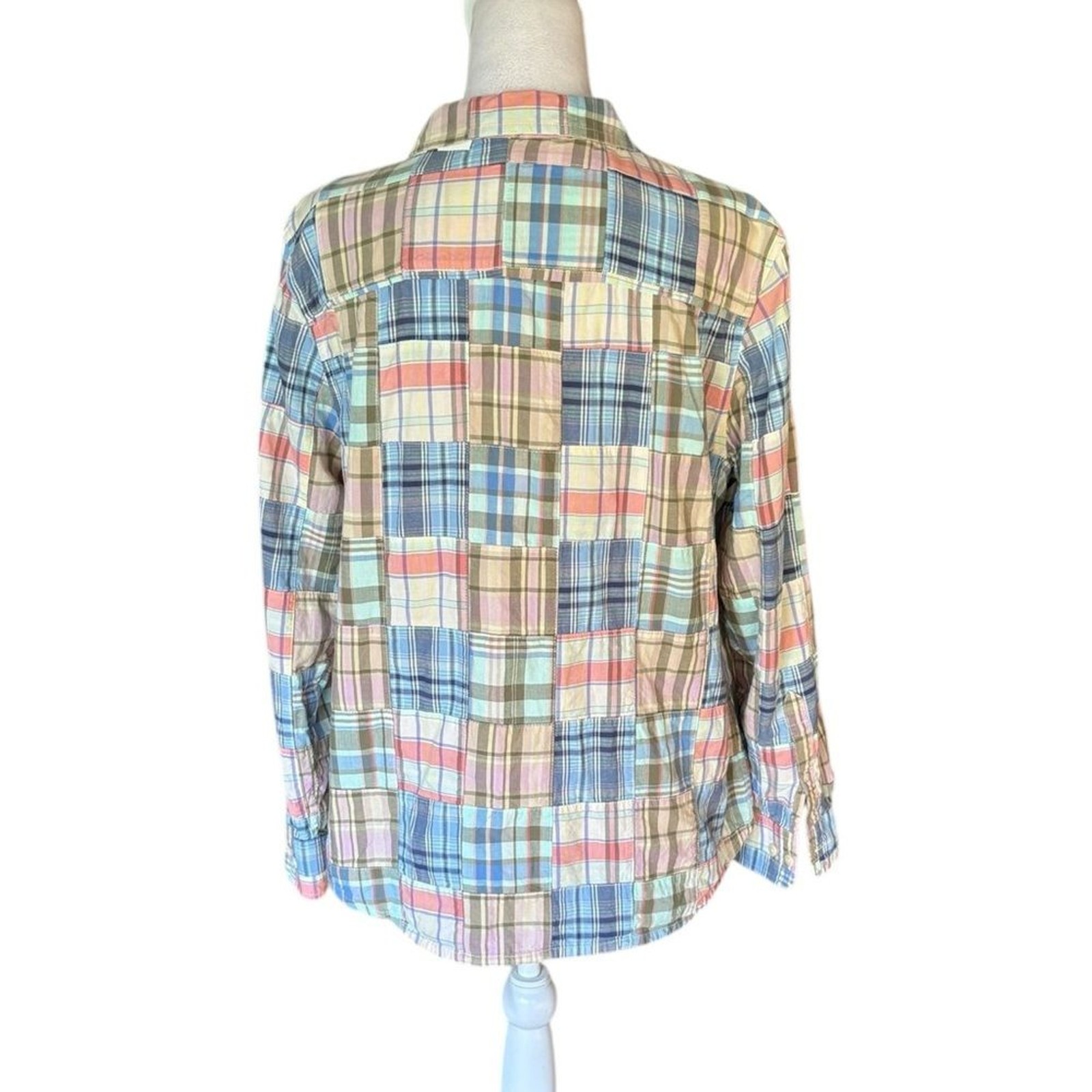 LL Bean Button Front Top Plaid Patchwork Long Sle… - image 2