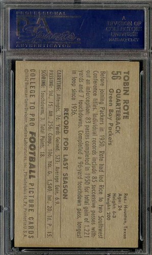 1952 BOWMAN LARGE #56 TOBIN ROTE PSA 6 PACKERS - Picture 2 of 2