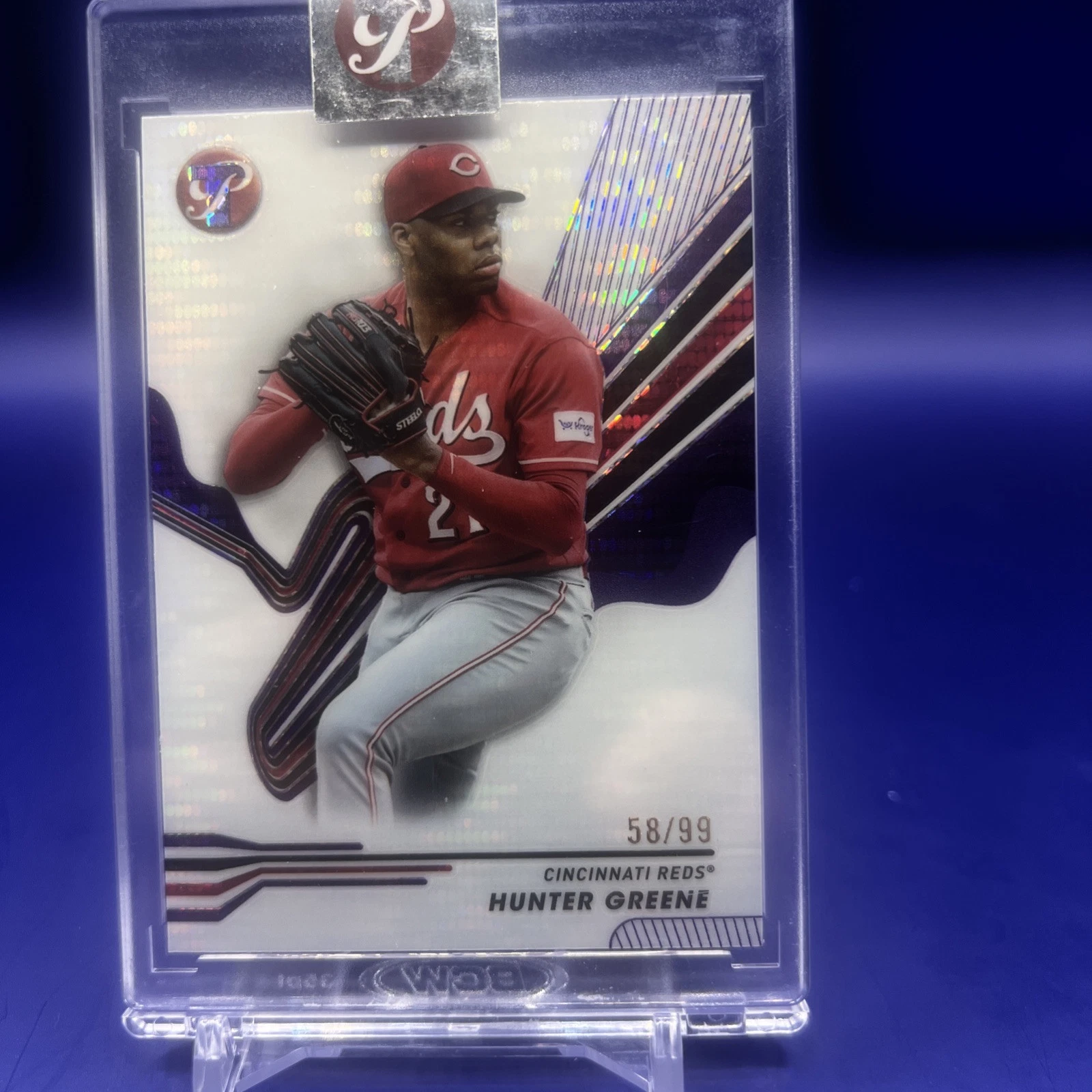 2024 Topps Pristine HUNTER GREENE Encased Purple Refractor /99 Cincinnati Reds