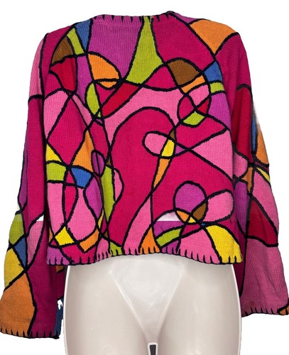 Michael Simon Vintage Colorful Inspired Crochet Button Cardigan Sweater OS - Picture 5 of 9
