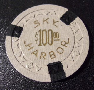 SKY HARBOR CASINO 1953 $100 hotel casino gaming poker chip Lake Tahoe Nevada