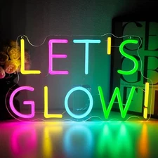 Let's Glow Neon Sign for Wall Decor, 16.54" x 10" Glow Led Signs for Lets Glow
