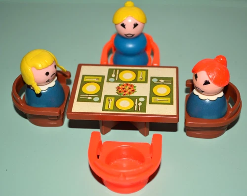 Vintage Fisher Price Little People Dining Room Set with Table, Chairs & Figures