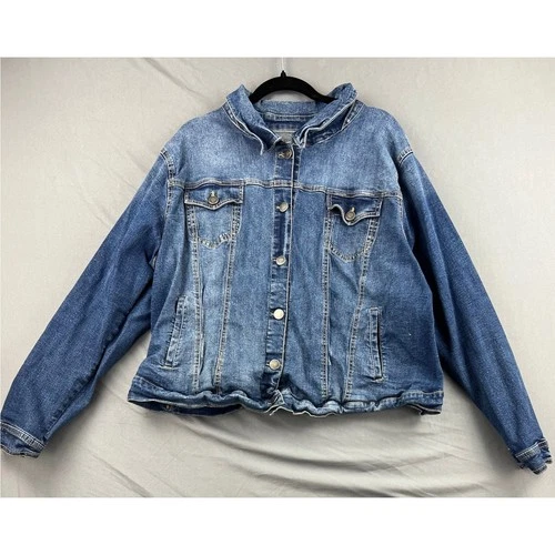 Torrid Denim Trucker Jacket Womens 4 Plus Size Blue Medium Wash Stretch Good - product listing photo