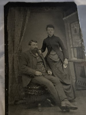 Antique   Tin  Type Photo 1890  White  Man With Young  Person  Interesting Ook