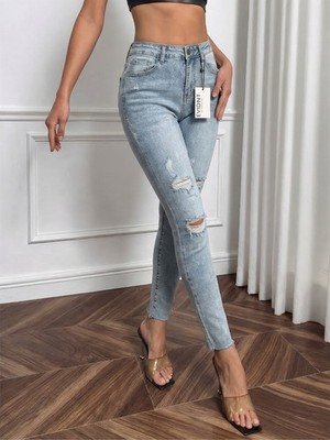 Evidnt Verona Skinny Ankle Jeans 24 (24x25.5) Blue Distressed Denim Womens