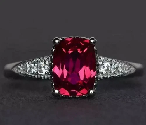 4 Ct Certified Cushion Cut Natural Rose Red Diamond Ring VVS1 White Gold Finish