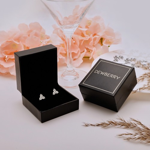 Womens Three Stone Cluster Lab Grown Diamond Earring 0.20Ct Solid 14K White GOld - Picture 7 of 12