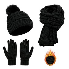 Winter Beanie Hats Long Neck Scarf for Women and Touchscreen Gloves 3PCS Set