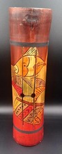 Hand Carved Bamboo Slit Log Drum Painted Bird Totem Guatemalan Vintage Folk Art