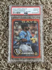 Junior Caminero 2024 Topps Update Rookie Debut Red Crackle Foil /199 PSA 10 Rays