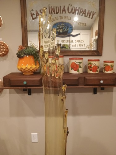 Vintage Large LE Smith 35.5" Honey Amber Diamond Fat Bottom Swung Glass Vase - Picture 4 of 10