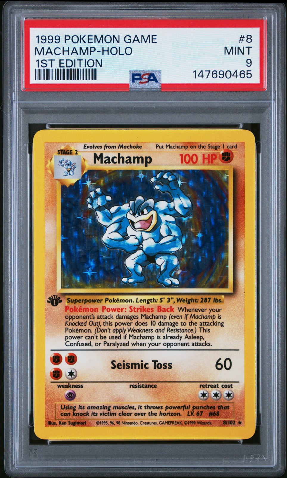1999 POKEMON BASE SET 1ST EDITION #8 MACHAMP-HOLO PSA 9