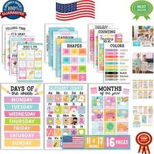 16 Laminated Educational Posters for Kindergarten - Fun Learning Charts 11x17