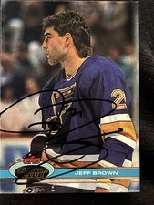 Autographed Jeff Brown St. Louis Blues 1991-92 Topps Stadium Club card (#148)