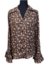 Vintage Guess Retro Y2K Blouse Top Brown Medium Cottage Goblin Granola USA Made