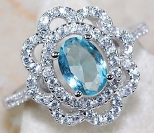 3CT Aquamarine  White Topaz 925 Solid Sterling Silver Ring Sz 6 UB2-1