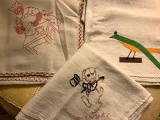 Vintage Linen Lot 3 TOWEL FLOUR SACK EMBROIDERED FREE SHIP