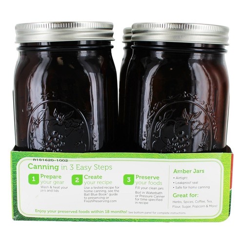 Wide Mouth Canning Jars, Quart, Amber, 4 Count,1440069046 - Picture 3 of 4
