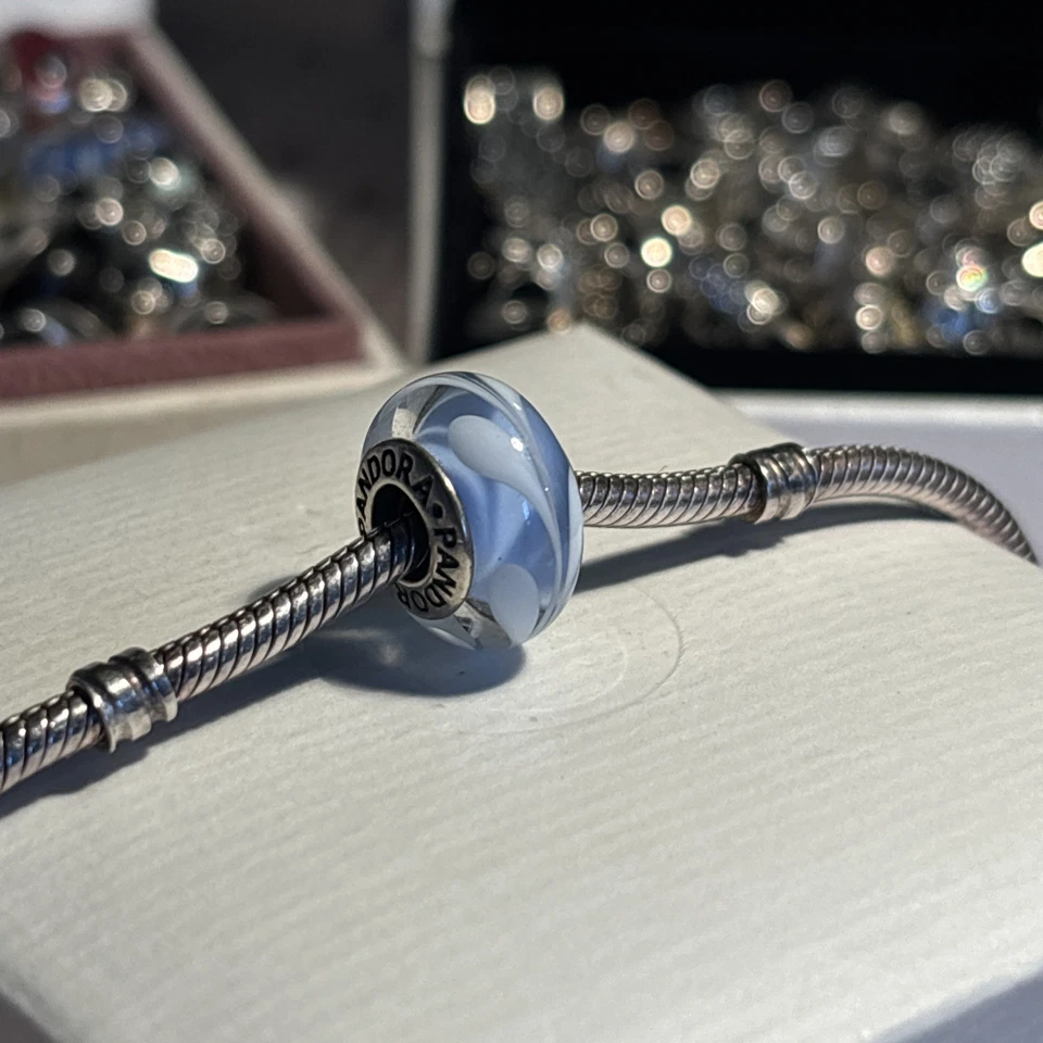 Genuine Pandora Murano Glass Bead "Light Blue Swirly Swirl" 790674 - retired - Image 2 of 4