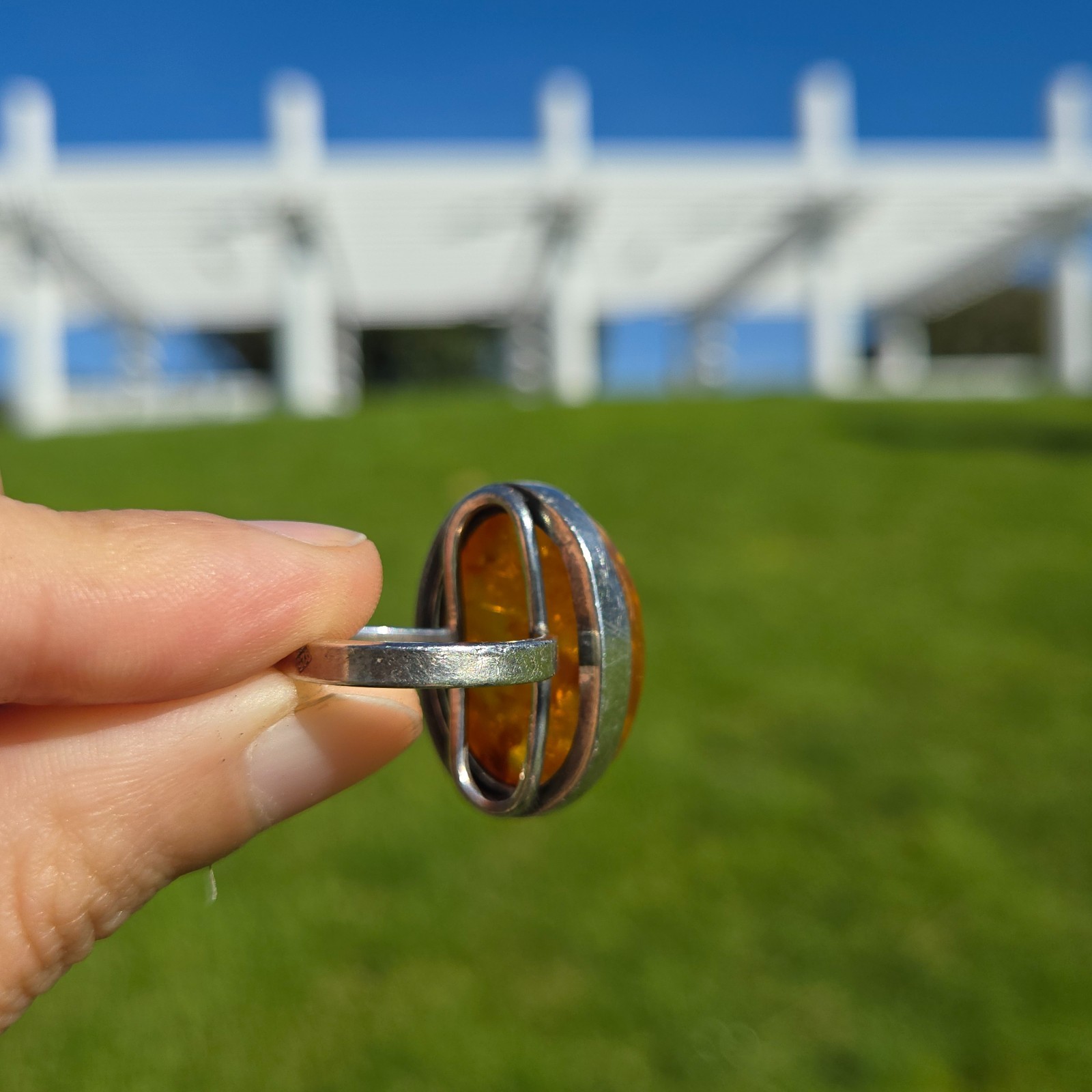 Large Amber Statement Ring Modern/Vintage SZ 6.25… - image 4