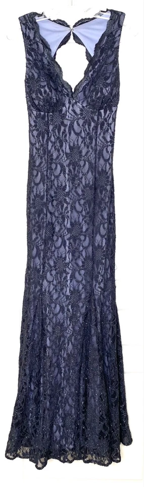 Vestido Camille La Vie Acero Carbón Cordón Festoneado Encaje Brillo 2 XS MAC DUGGAL Foto 2 de 4