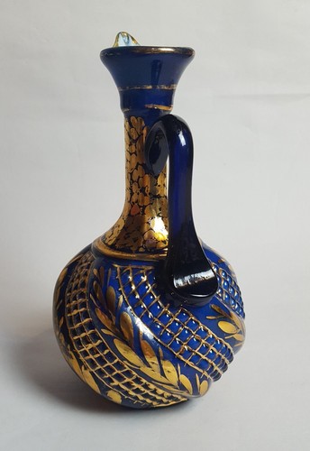 Antique Late 19th Century Qajar Persian Islamic Cobalt Blue Glass Rose Water Jug - 第 7/12 張圖片