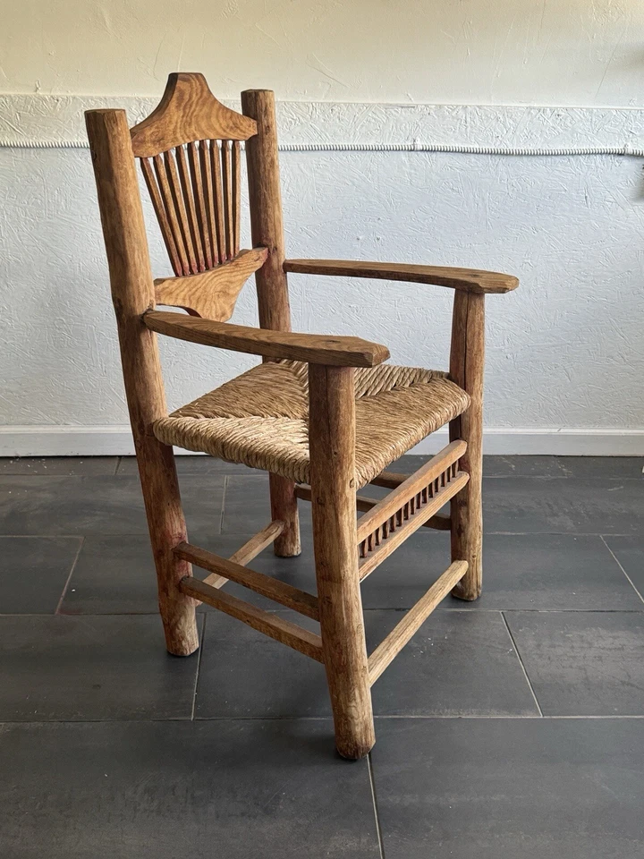 Sillón mexicano vintage hecho a mano de madera y Rush Southwestern Foto 2 de 4