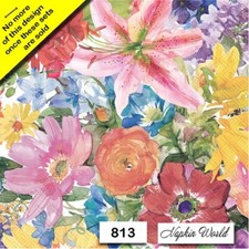  813 TWO Paper LUNCHEON Decoupage Art Craft Napkins - MIXED WATERCOLOR FLOWERS