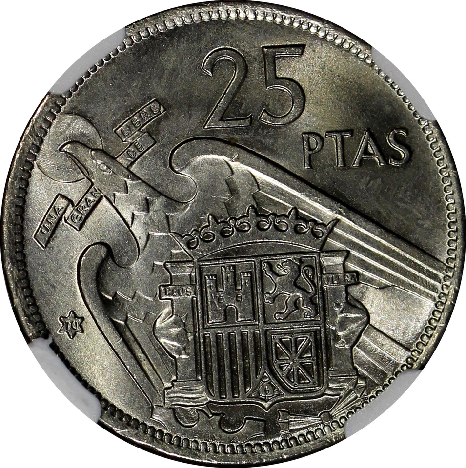 Spain Caudillo and Regent 1957 (70) 25 Pesetas NGC MS64 KM# 787 (001) - Image 4 of 4