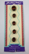 Southwest Design Hand-Painted Button Covers Oval Silver Setting Set Of 5 Vintage