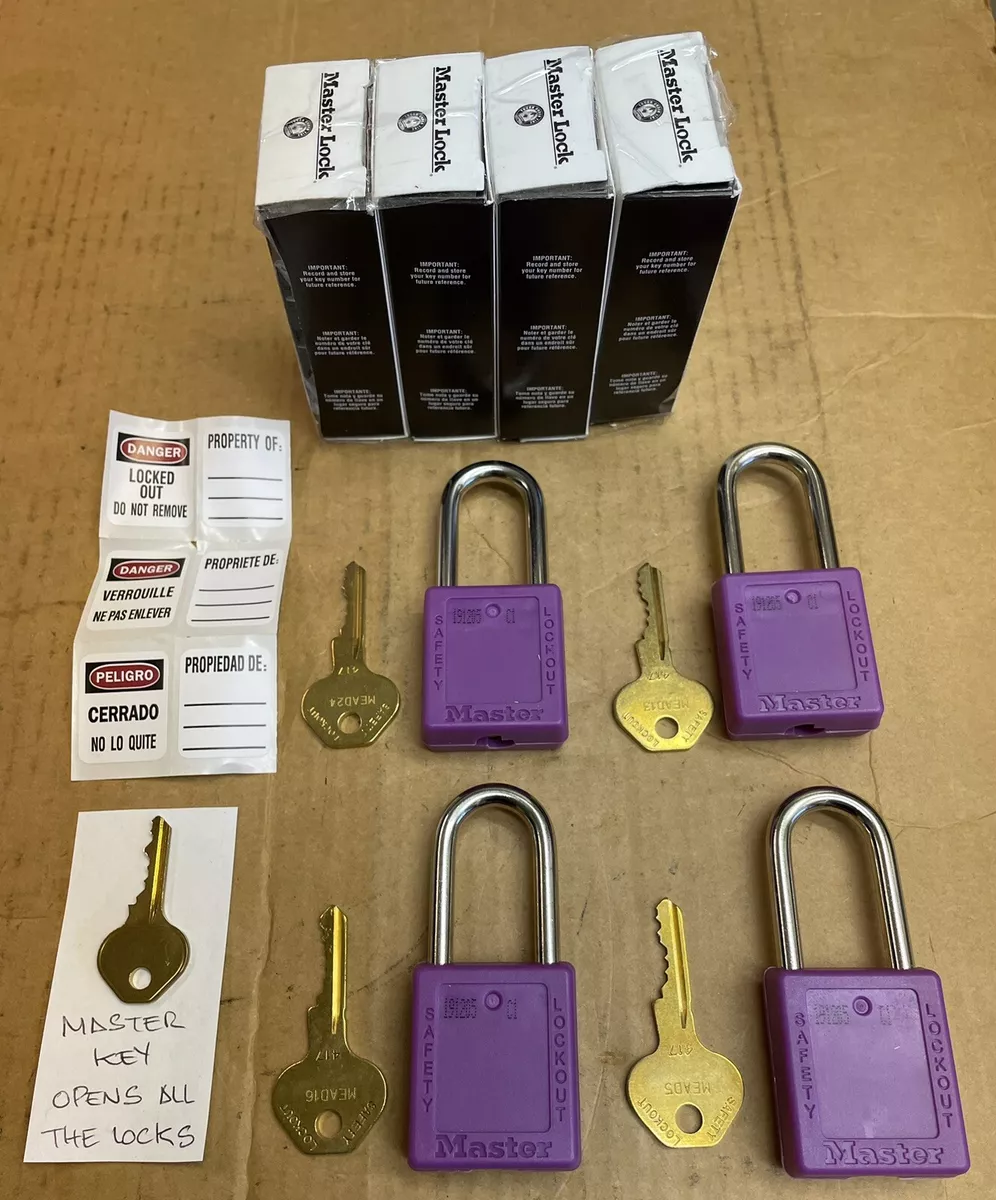MASTER LOCK PADLOCK 410MKW SET of 4 WITH 1 MASTER KEY 410MKW417PRP PURPLE