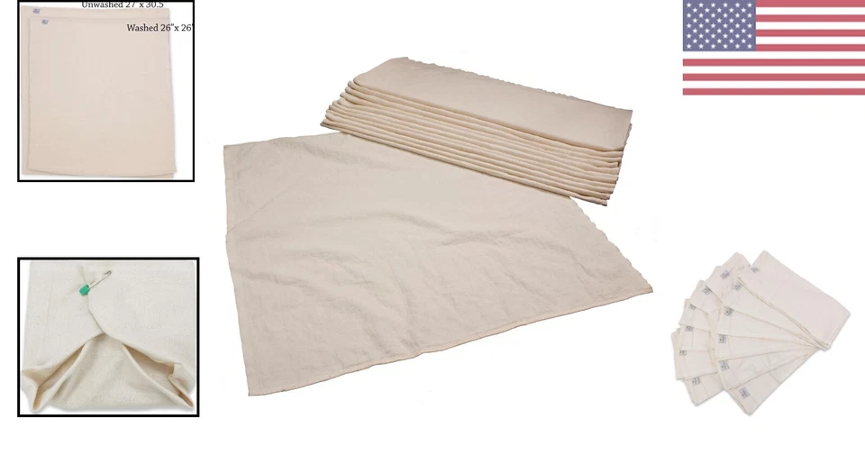 Cost-Saving Organic Baby Diapers - 12 Natural Birdseye Cloth Nappies, 27x30.5 - Image 2 of 4