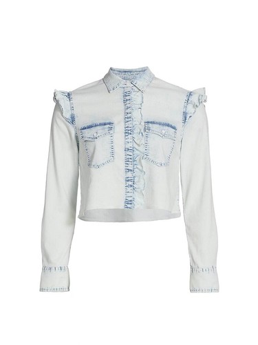 Alice + Olivia Crop Chambray Shirt in Ocean Blues, Size Small - 第 2/3 張圖片