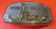 VINTAGE 1990 REMEMBER WORLD WAR II 1941-1945 BELT BUCKLE MADE IN USA