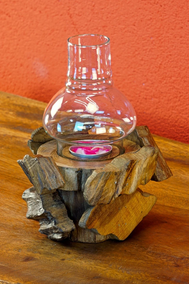 Wurzelholz Windlicht Teelichthalter Massivholz Teak Kerzenständer Dekoration - Bild 2 von 2