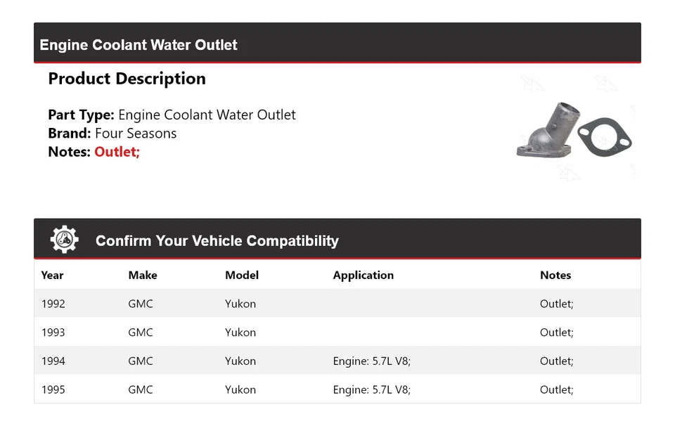 Salida de agua refrigerante motor GMC Yukon 1992-1995 4 estaciones 1993 1994 Foto 2 de 4