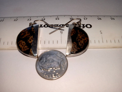 SANDY BAKER 925 DALMATION JASPER & ENAMEL DANGLE EARRINGS 1/2 X 1  3/16'',7. 2G